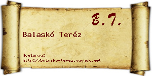 Balaskó Teréz névjegykártya